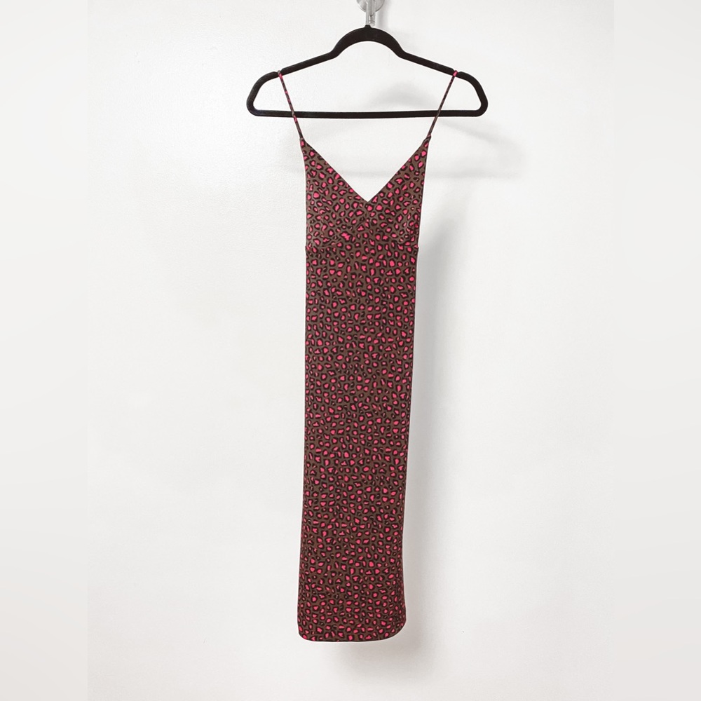 Banana Republic Fall Chic Animal Print Strappy Knit Midi Dress Brown Pink‎ Small